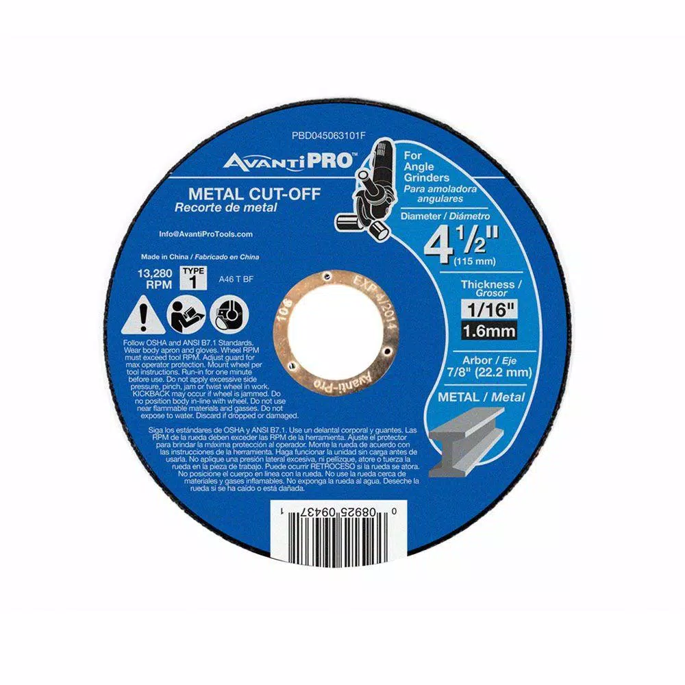Abrasives Avanti Pro 4-1/2 In. X 1/16 In. X 7/8 In. Thin Kerf Metal Cut-Off Disc 3 Abrasives Avanti Pro 4-1/2 In. X 1/16 In. X 7/8 In. Thin Kerf Metal Cut-Off Disc