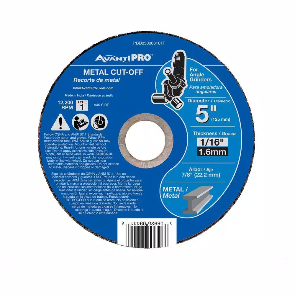 Abrasives Avanti Pro 5 In. X 1/16 In. X 7/8 In. Thin Kerf Metal Cut-Off Disc 3 Abrasives Avanti Pro 5 In. X 1/16 In. X 7/8 In. Thin Kerf Metal Cut-Off Disc