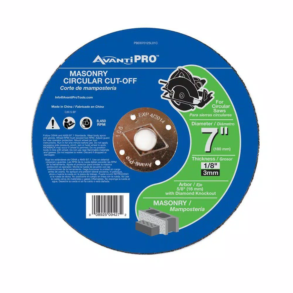Abrasives Avanti Pro 7 In. X 1/8 In. X 5/8 In. Masonry Cut-Off Disc 3 Abrasives Avanti Pro 7 In. X 1/8 In. X 5/8 In. Masonry Cut-Off Disc