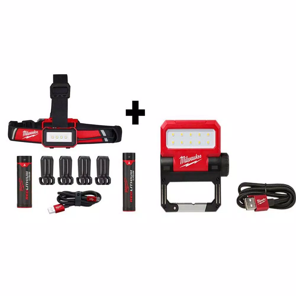 Headlamps Milwaukee 600 Lumens LED USB Rechargeable Low-Profile Hard Hat Headlamp And 550 Lumens Rechargeable Pivoting Flood Light (2-Pack) 2 Headlamps Milwaukee 600 Lumens LED USB Rechargeable Low-Profile Hard Hat Headlamp And 550 Lumens Rechargeable Pivoting Flood Light (2-Pack)