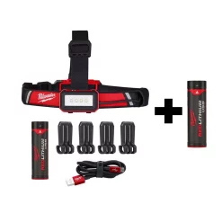 Headlamps Milwaukee 600 Lumens LED USB Rechargeable Low-Profile Hard Hat Headlamp W/ Extra REDLITHIUM USB Battery