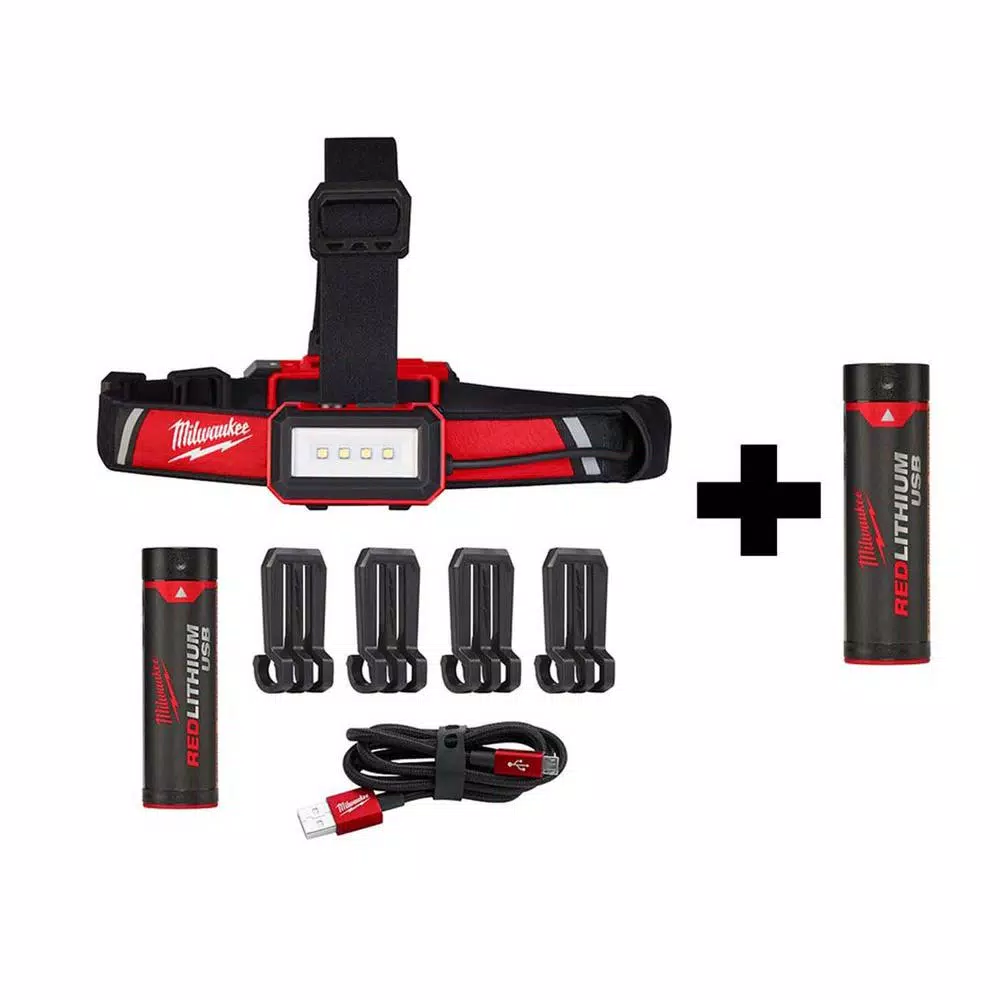 Headlamps Milwaukee 600 Lumens LED USB Rechargeable Low-Profile Hard Hat Headlamp W/ Extra REDLITHIUM USB Battery 3 Headlamps Milwaukee 600 Lumens LED USB Rechargeable Low-Profile Hard Hat Headlamp W/ Extra REDLITHIUM USB Battery