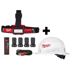 Headlamps Milwaukee 600 Lumens LED USB Rechargeable Low-Profile Hard Hat Headlamp W/BOLT White Type 1 Class C Full Brim Vented Hard Hat