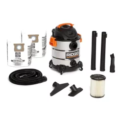 Wet & Dry Vacuums RIDGID 10 Gal. 6.0-Peak HP Stainless Steel Wet/Dry Shop Vacuum With Filter, Dust Bags, Hose And Accessories