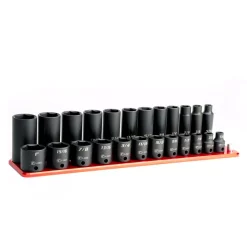 Ratchets & Sockets Capri Tools 3/8 In. Drive SAE Shallow And Deep Impact Socket Set With Billet Aluminum Socket Rail (24-Piece)