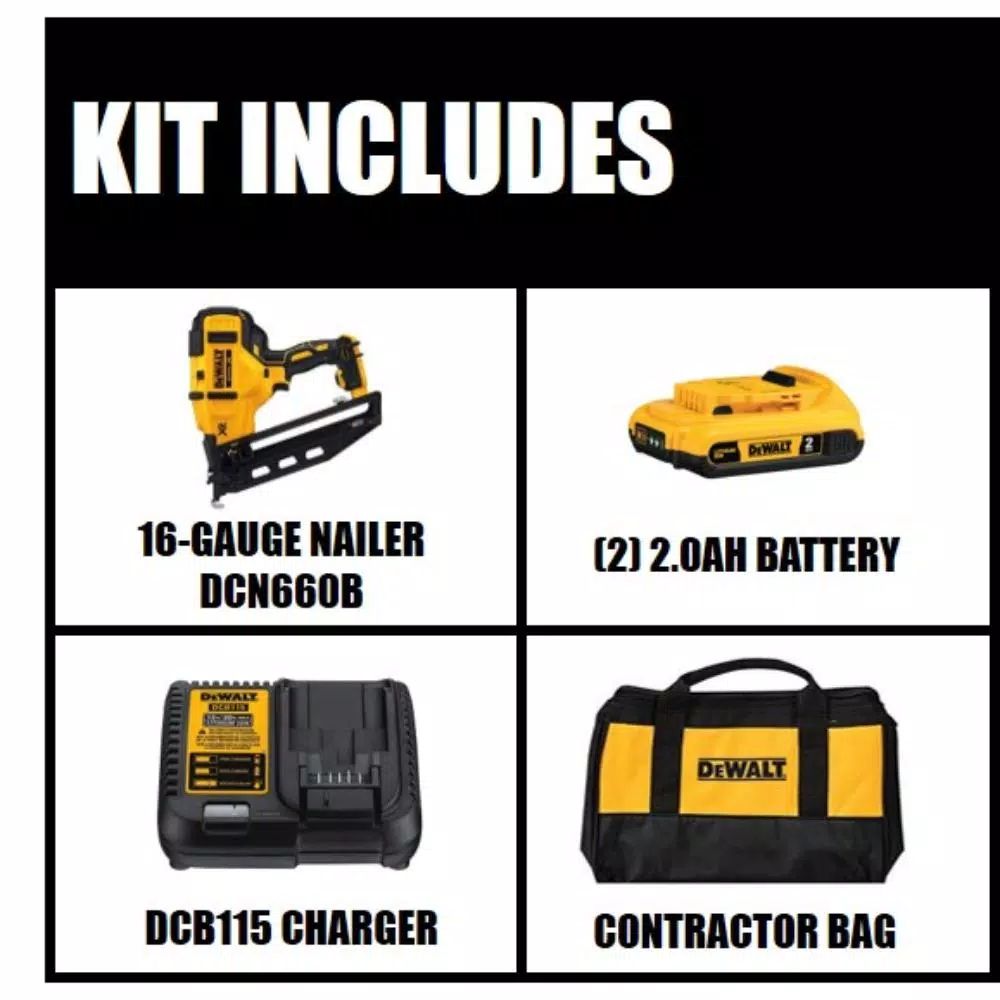 Nail Guns DEWALT 20-Volt Max 16-Gauge Cordless Angled Finish Nailer Kit With Bonus Lithium-Ion Compact Battery Pack 2.0Ah 4 Nail Guns DEWALT 20-Volt Max 16-Gauge Cordless Angled Finish Nailer Kit With Bonus Lithium-Ion Compact Battery Pack 2.0Ah - Image 2