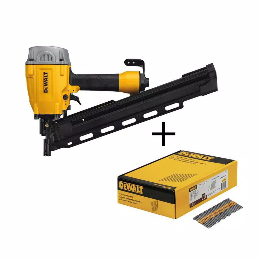 Nail Guns DEWALT Pneumatic 21-Degree Collated Framing Nailer With Bonus 3 In. X 0.131 In. Metal Framing Nails (2000-Pack) 3 Nail Guns DEWALT Pneumatic 21-Degree Collated Framing Nailer With Bonus 3 In. X 0.131 In. Metal Framing Nails (2000-Pack)