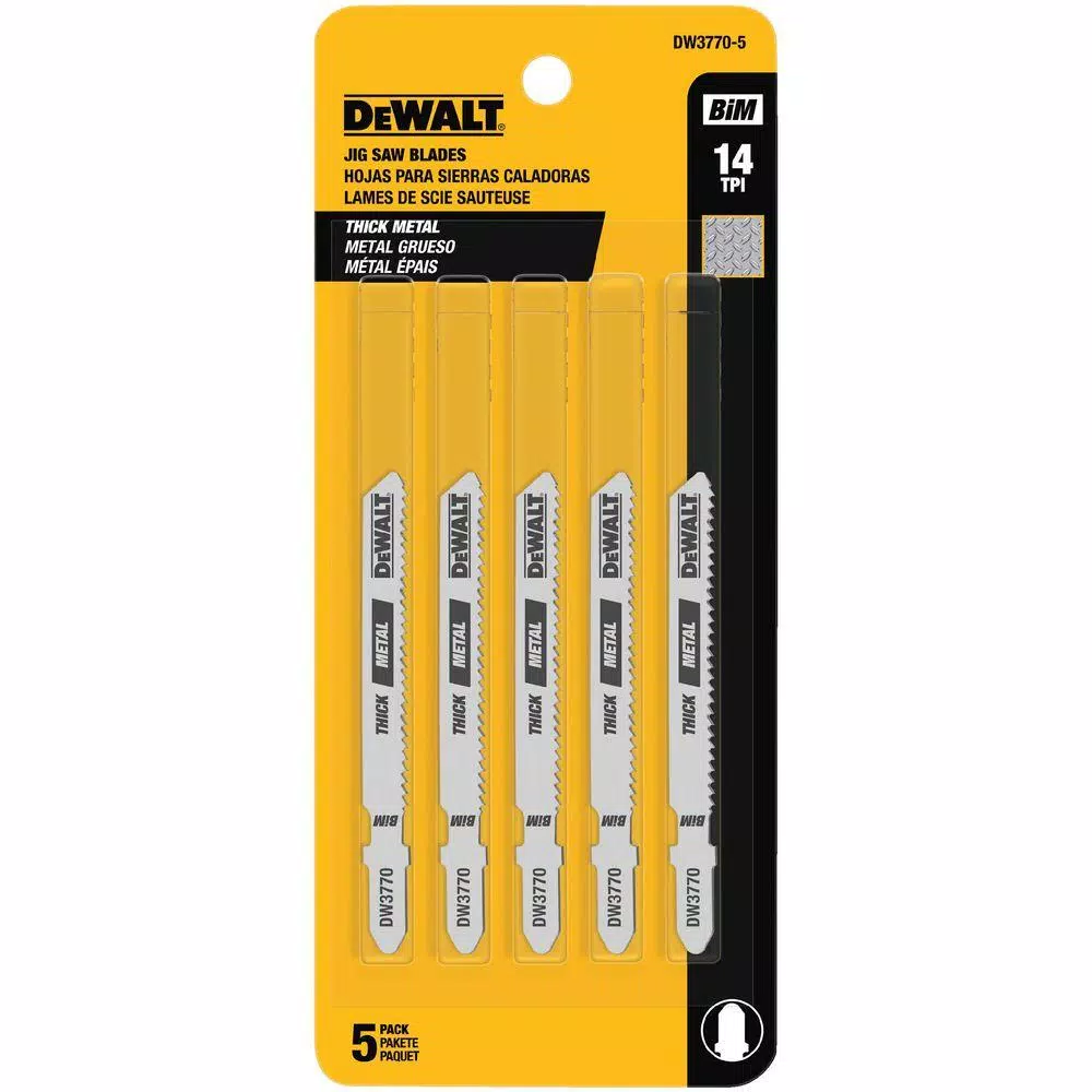 Saw Blades DEWALT 3 In. 14 TPI Thick Metal Cutting Jig Saw Blade Bi-Metal T-Shank (5-Pack) 3 Saw Blades DEWALT 3 In. 14 TPI Thick Metal Cutting Jig Saw Blade Bi-Metal T-Shank (5-Pack)