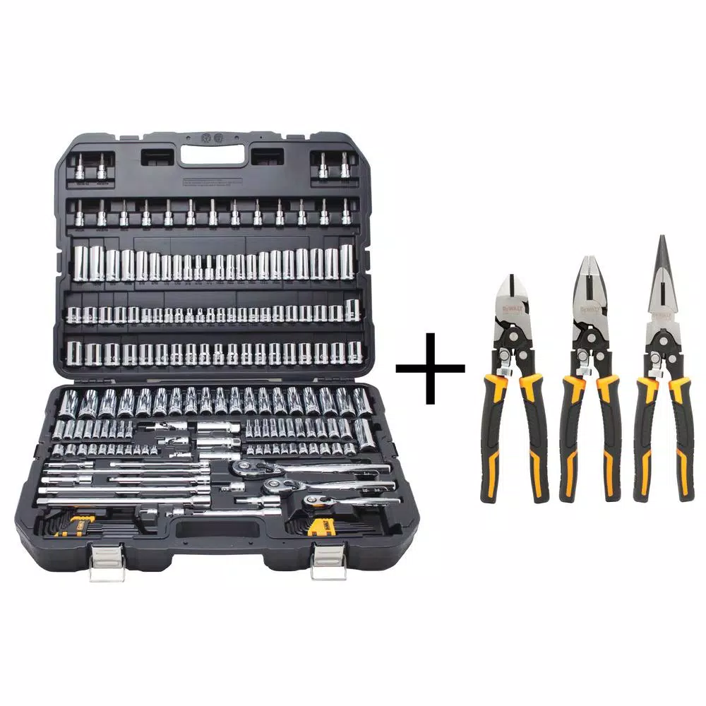 Hand Tool Sets DEWALT Chrome Vanadium Mechanics Tool Set (192-Piece) With Compound Pliers Set (3-Piece) 3 Hand Tool Sets DEWALT Chrome Vanadium Mechanics Tool Set (192-Piece) With Compound Pliers Set (3-Piece)