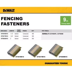 Fastening Tools DEWALT 1.75 In. X 9-Gauge Galvanized Barbed Paper Tape Fencing Staples (960 Per Box) 11 Fastening Tools DEWALT 1.75 In. X 9-Gauge Galvanized Barbed Paper Tape Fencing Staples (960 Per Box) -Deals Power Tool Accessories Store dewalt pneumatic staples dfs9175b1g 1d 1000