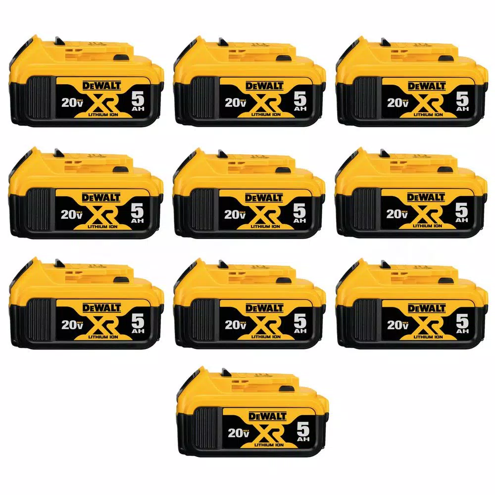 Power Tool Batteries DEWALT 20-Volt MAX XR Premium Lithium-Ion 5.0Ah Battery Pack (10-Pack) 3 Power Tool Batteries DEWALT 20-Volt MAX XR Premium Lithium-Ion 5.0Ah Battery Pack (10-Pack)