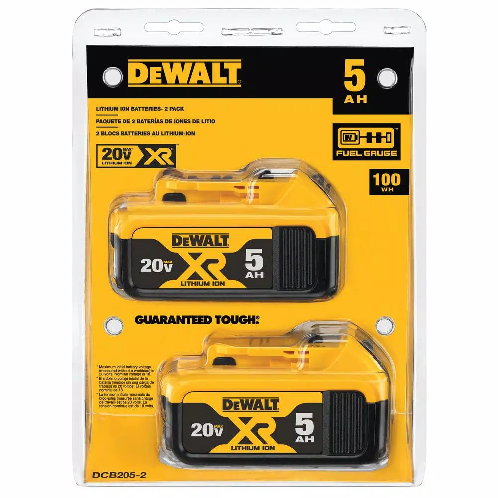 Power Tool Batteries DEWALT 20-Volt MAX XR Premium Lithium-Ion 5.0Ah Battery Pack (2-Pack) 10 Power Tool Batteries DEWALT 20-Volt MAX XR Premium Lithium-Ion 5.0Ah Battery Pack (2-Pack) - Image 8