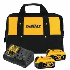 Power Tool Batteries DEWALT 20-Volt MAX XR Premium Lithium-Ion 5.0Ah Battery Pack (2-Pack), Charger & Kit Bag