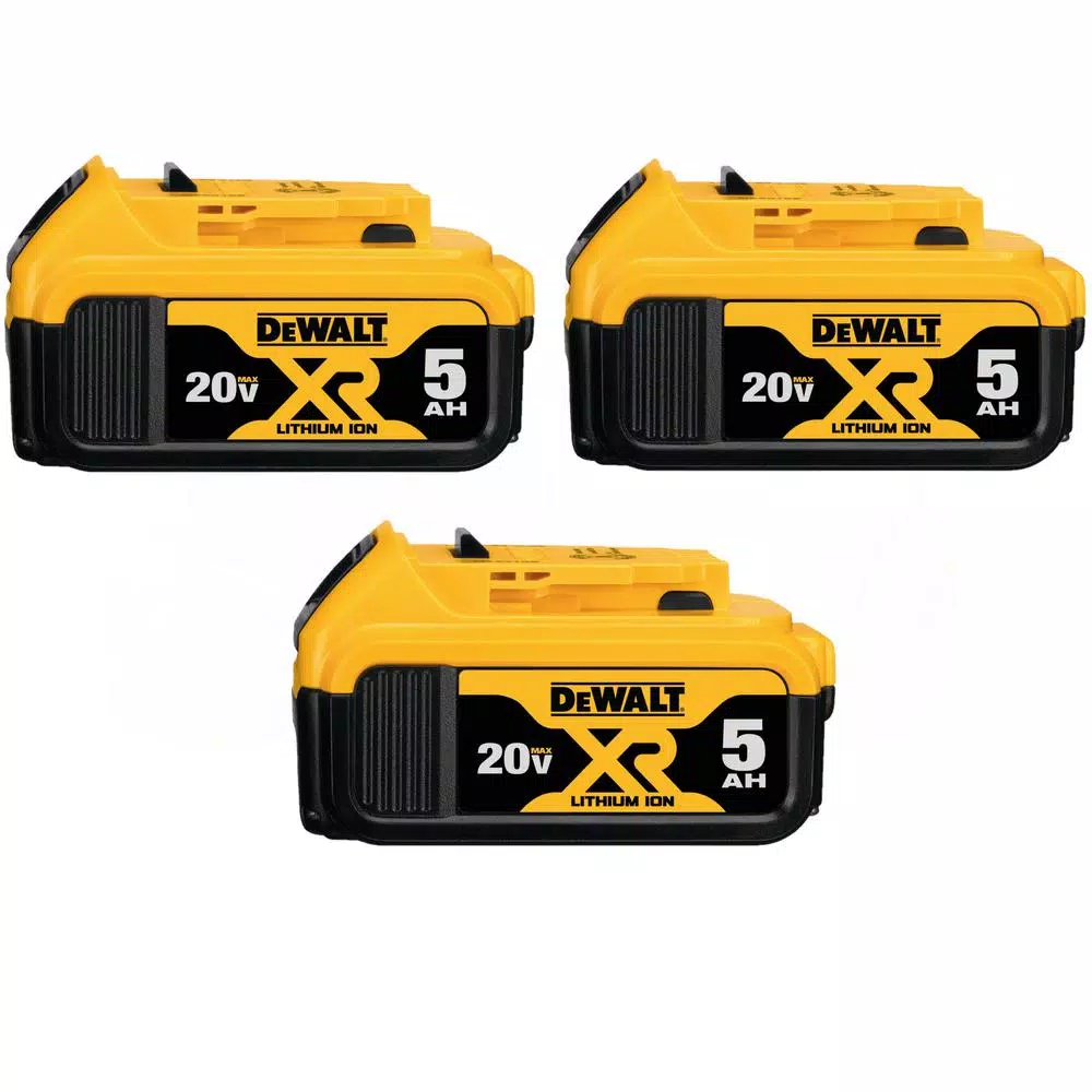 Power Tool Batteries DEWALT 20-Volt MAX XR Premium Lithium-Ion 5.0Ah Battery Pack (3-Pack) 3 Power Tool Batteries DEWALT 20-Volt MAX XR Premium Lithium-Ion 5.0Ah Battery Pack (3-Pack)