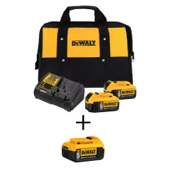 Power Tool Batteries DEWALT 20-Volt MAX XR Premium Lithium-Ion 5.0Ah Battery Pack (3-Pack), Charger & Kit Bag