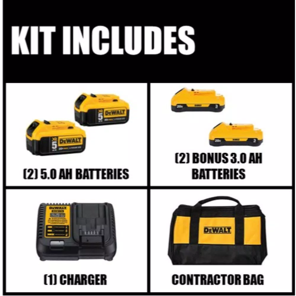 Power Tool Batteries DEWALT 20-Volt MAX XR Premium Lithium-Ion 5.0Ah Battery Pack (2-Pack), Compact 3.0Ah Battery Pack (2-Pack), Charger & Kit Bag 4 Power Tool Batteries DEWALT 20-Volt MAX XR Premium Lithium-Ion 5.0Ah Battery Pack (2-Pack), Compact 3.0Ah Battery Pack (2-Pack), Charger & Kit Bag - Image 2