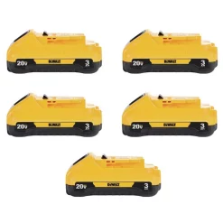 Power Tool Batteries DEWALT 20-Volt MAX Compact Lithium-Ion 3.0Ah Battery Pack (5-Pack)
