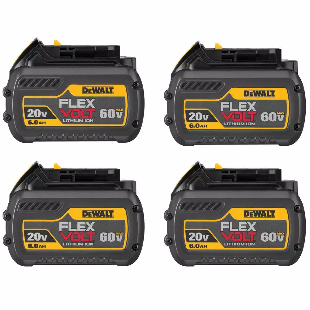 Power Tool Batteries DEWALT FLEXVOLT 20-Volt/60-Volt MAX Lithium-Ion 6.0Ah Battery Pack (4-Pack) 3 Power Tool Batteries DEWALT FLEXVOLT 20-Volt/60-Volt MAX Lithium-Ion 6.0Ah Battery Pack (4-Pack)