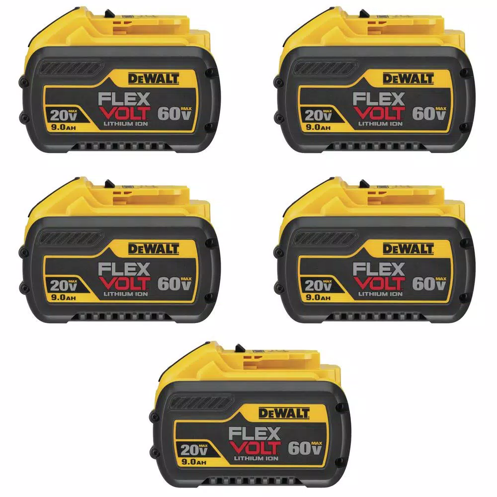 Power Tool Batteries DEWALT FLEXVOLT 20-Volt/60-Volt MAX Lithium-Ion 9.0Ah Battery Pack (5-Pack) 3 Power Tool Batteries DEWALT FLEXVOLT 20-Volt/60-Volt MAX Lithium-Ion 9.0Ah Battery Pack (5-Pack)