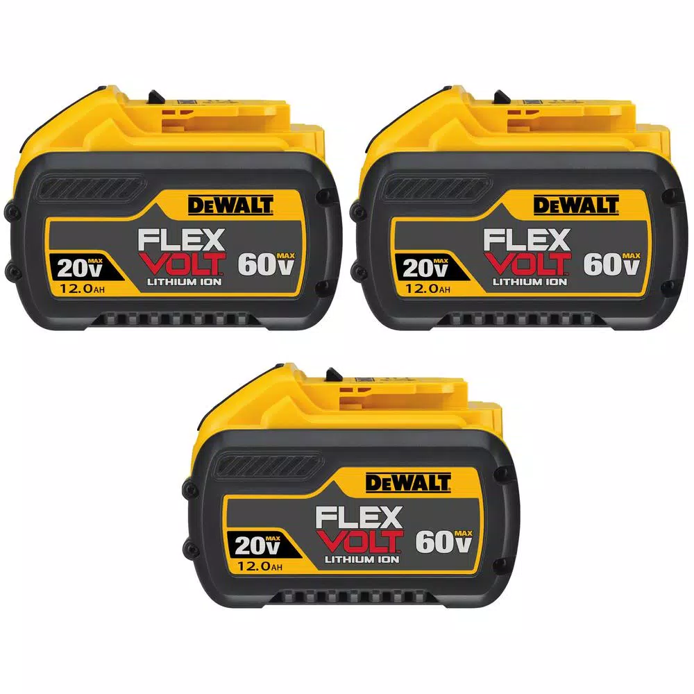 Power Tool Batteries DEWALT FLEXVOLT 20-Volt/60-Volt MAX Lithium-Ion 12.0Ah Battery (3-Pack) 3 Power Tool Batteries DEWALT FLEXVOLT 20-Volt/60-Volt MAX Lithium-Ion 12.0Ah Battery (3-Pack)