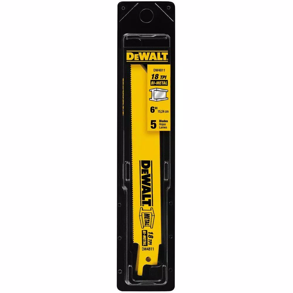 Saw Blades DEWALT 6 In. 18 Teeth Per In. Straight Back Bi-Metal Reciprocating Saw Blade (5-Pack) 5 Saw Blades DEWALT 6 In. 18 Teeth Per In. Straight Back Bi-Metal Reciprocating Saw Blade (5-Pack) - Image 3