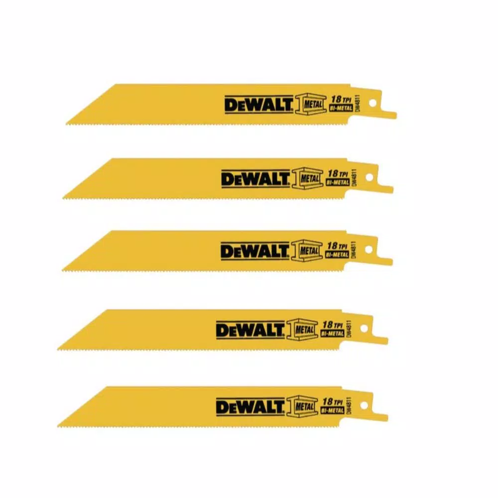 Saw Blades DEWALT 6 In. 18 Teeth Per In. Straight Back Bi-Metal Reciprocating Saw Blade (5-Pack) 3 Saw Blades DEWALT 6 In. 18 Teeth Per In. Straight Back Bi-Metal Reciprocating Saw Blade (5-Pack)