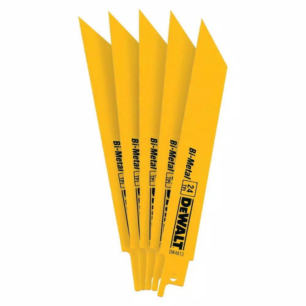 Saw Blades DEWALT 6 In. 24 Teeth Per In. Straight Back Bi-Metal Reciprocating Saw Blade (5-Pack) 3 Saw Blades DEWALT 6 In. 24 Teeth Per In. Straight Back Bi-Metal Reciprocating Saw Blade (5-Pack)