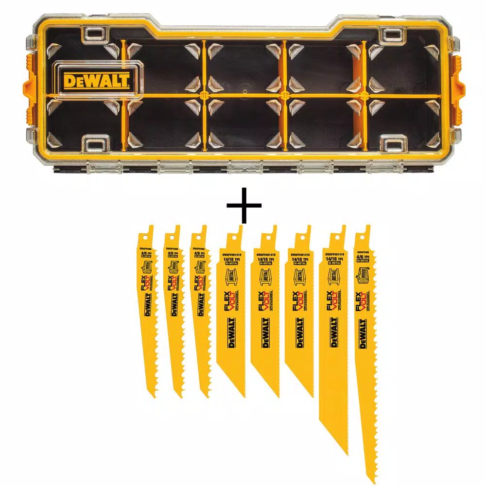 Saw Blades DEWALT FLEXVOLT Bi-Metal Reciprocating Saw Blade Set (8-Piece) With10-Compartment Pro Small Parts Organizers 3 Saw Blades DEWALT FLEXVOLT Bi-Metal Reciprocating Saw Blade Set (8-Piece) With10-Compartment Pro Small Parts Organizers