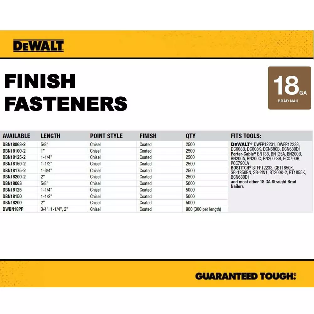 Fastening Tools DEWALT 1-1/2 In. X 18-Gauge Brad Nails (2500 Per Pack) 4 Fastening Tools DEWALT 1-1/2 In. X 18-Gauge Brad Nails (2500 Per Pack) - Image 2