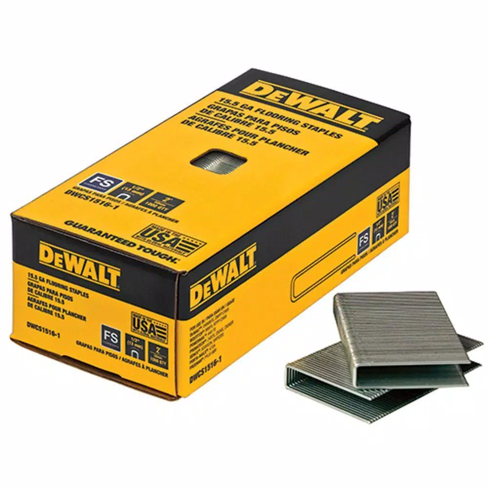 Fastening Tools DEWALT 2 In. Leg X 1/2 In. Crown 15-1/2-Gauge Coated Steel Hardwood Flooring Staple (7,728 Per Box) 3 Fastening Tools DEWALT 2 In. Leg X 1/2 In. Crown 15-1/2-Gauge Coated Steel Hardwood Flooring Staple (7,728 Per Box)