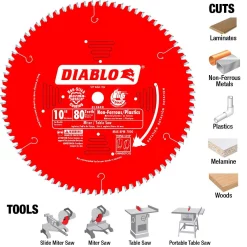 Saw Blades DIABLO 10 In. X 80-Teeth Non-Ferrous / Plastic Cutting Saw Blade -Deals Power Tool Accessories Store diablo circular saw blades d1080n 40 1000