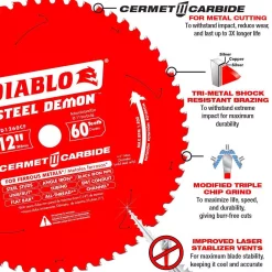 Saw Blades DIABLO 12 In. X 60-Tooth Steel Demon Cermet II Carbide Blade For Ferrous Metals & Stainless Steel -Deals Power Tool Accessories Store diablo circular saw blades d1260cf c3 1000