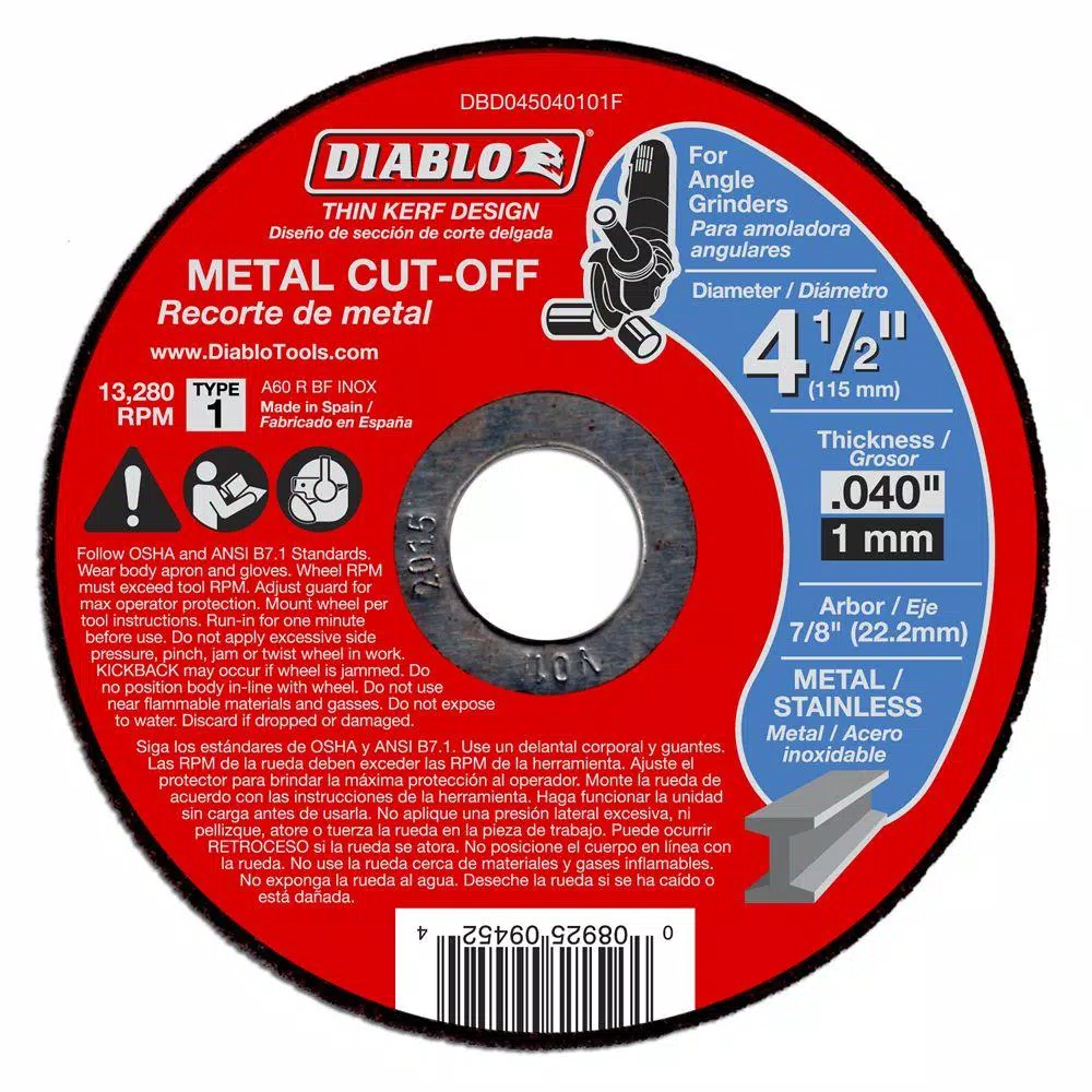 Abrasives DIABLO 4-1/2 In. X 0.040 In. X 7/8 In. Thin Kerf Metal Cut-Off Disc (15-Pack) 3 Abrasives DIABLO 4-1/2 In. X 0.040 In. X 7/8 In. Thin Kerf Metal Cut-Off Disc (15-Pack)
