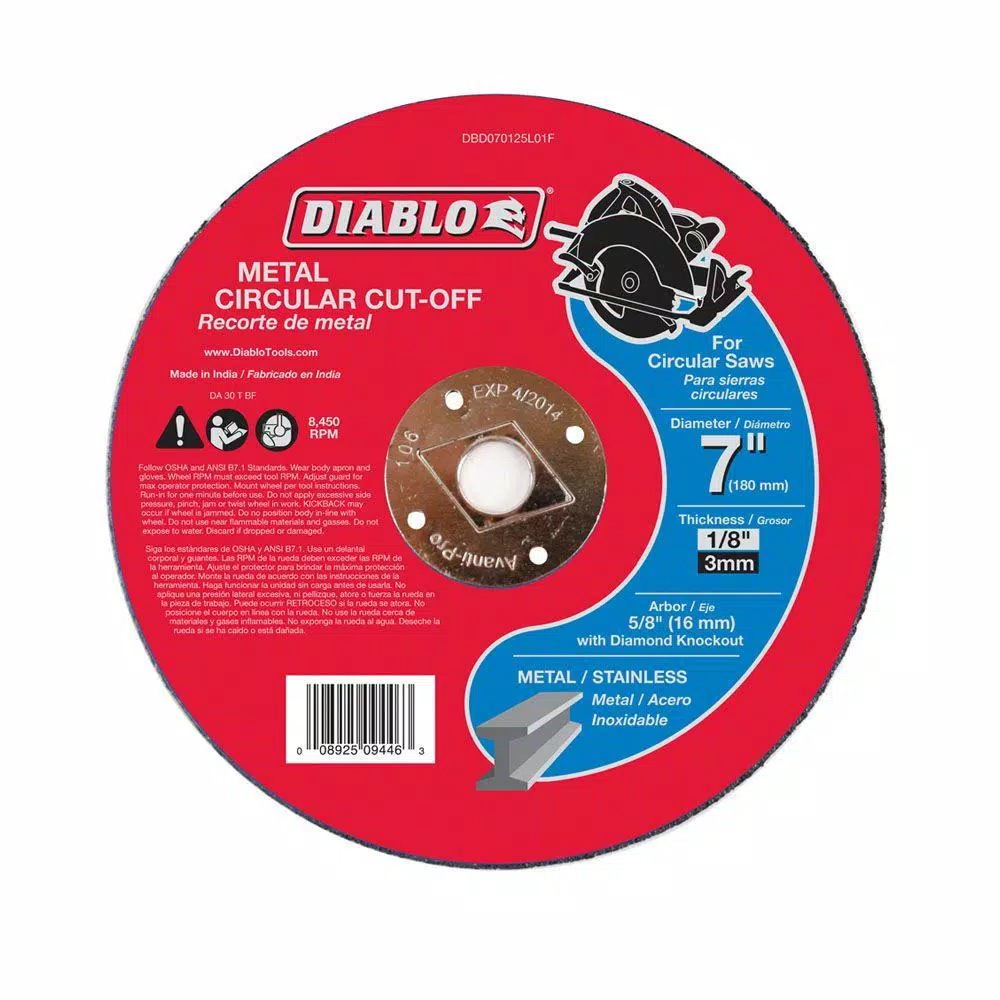 Abrasives DIABLO 7 In. X 1/8 In. X 5/8 In. Metal Cut-Off Disc 3 Abrasives DIABLO 7 In. X 1/8 In. X 5/8 In. Metal Cut-Off Disc