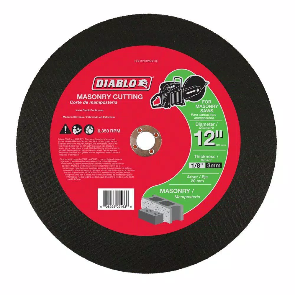 Abrasives DIABLO 12 In. X 1/8 In. X 20 Mm Masonry High Speed Cut-Off Disc 3 Abrasives DIABLO 12 In. X 1/8 In. X 20 Mm Masonry High Speed Cut-Off Disc