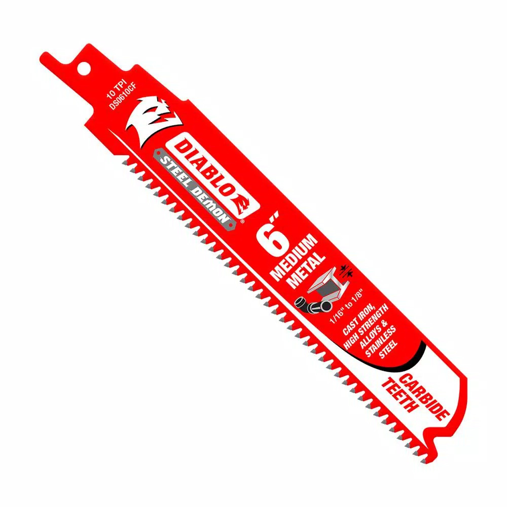 Saw Blades DIABLO 6 In. 10 TPI Steel Demon Carbide Medium Metal Cutting Reciprocating Saw Blade (10-Pack) 3 Saw Blades DIABLO 6 In. 10 TPI Steel Demon Carbide Medium Metal Cutting Reciprocating Saw Blade (10-Pack)