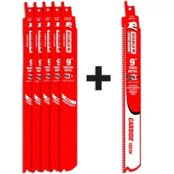 DIABLO 9 In. 14/18 TPI Medium Metal Reciprocating Saw Blades (5-Pack) W/ Bonus 9 In. Thick Metal Carbide Blade