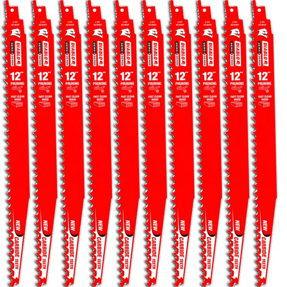 Saw Blades DIABLO 12 In. Carbide Pruning And Clean Wood Cutting Reciprocating Saw Blade (10-Pack) 3 Saw Blades DIABLO 12 In. Carbide Pruning And Clean Wood Cutting Reciprocating Saw Blade (10-Pack)