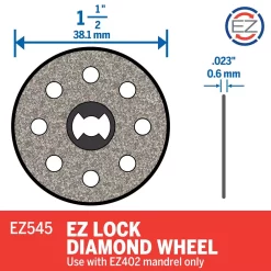 Abrasives Dremel EZ Lock 1-1/2 In. Rotary Tool Diamond Tile Cutting Wheel For Tile And Ceramic Materials 8 Abrasives Dremel EZ Lock 1-1/2 In. Rotary Tool Diamond Tile Cutting Wheel For Tile And Ceramic Materials -Deals Power Tool Accessories Store dremel grinding wheels cut off wheels ez545 40 1000