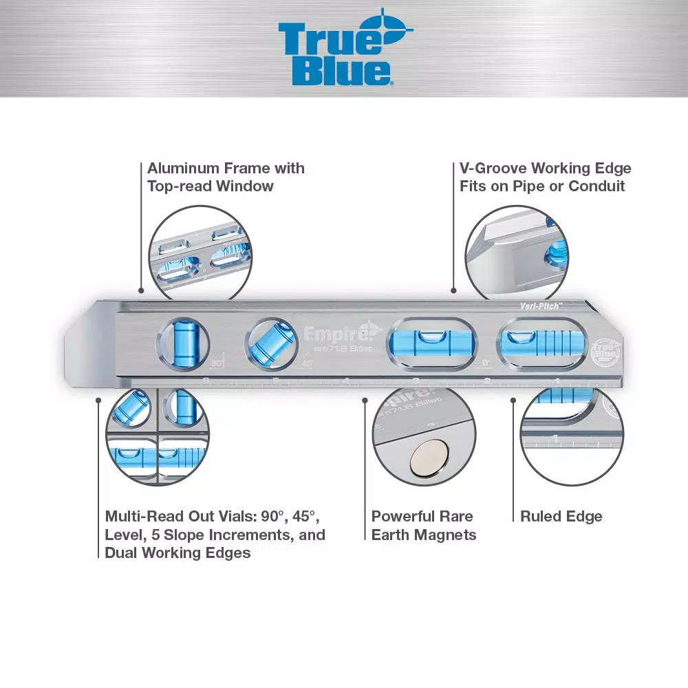 Measuring Tools Empire 8 In. True Blue Magnetic Billet Torpedo Level 4 Measuring Tools Empire 8 In. True Blue Magnetic Billet Torpedo Level - Image 2