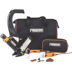 Nail Guns Freeman Lightweight Pneumatic 2-in-1 Flooring Nailer And Stapler And Oscillating Multi-Function Power Tool Combo Kit With Bags
