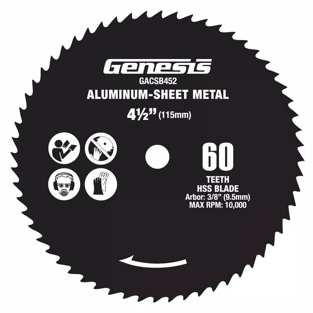 Saw Blades Genesis 4 1/2 In. 60-Teeth High Speed Steel Circular Saw Blade For Aluminum And Sheet Metal 3 Saw Blades Genesis 4 1/2 In. 60-Teeth High Speed Steel Circular Saw Blade For Aluminum And Sheet Metal