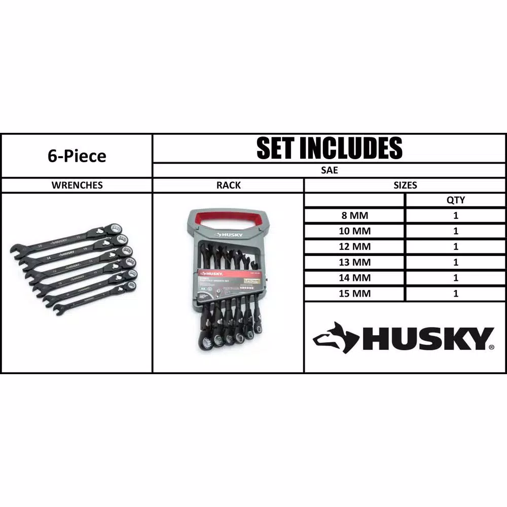 Hand Tool Sets Husky 100-Position Flex-Head Ratcheting Wrench Set Metric (6-Piece) 9 Hand Tool Sets Husky 100-Position Flex-Head Ratcheting Wrench Set Metric (6-Piece) - Image 7