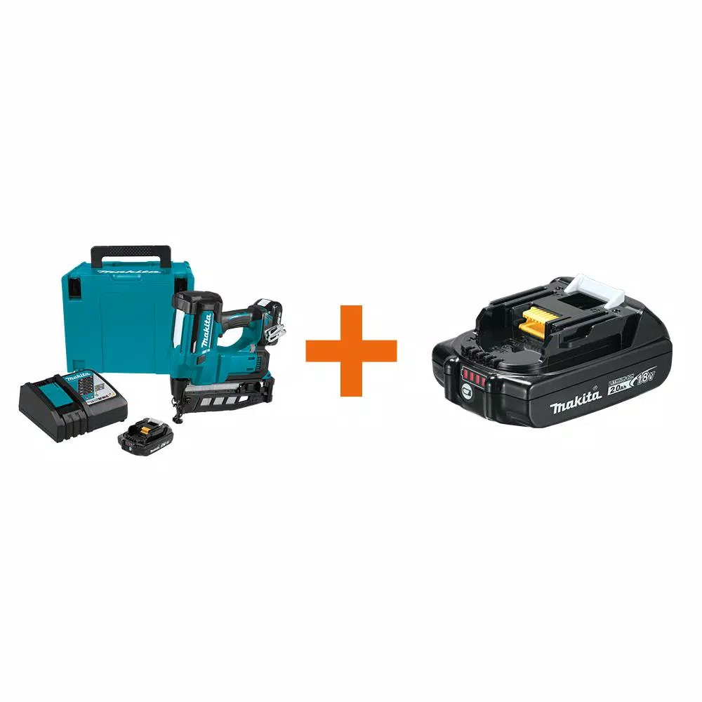 Nail Guns Makita 2-1/2 In. 18-Volt 16-Gauge LXT Cordless Straight Finish Nailer Kit (2.0 Ah) With Bonus 18-Volt LXT Battery Pack 2.0Ah 3 Nail Guns Makita 2-1/2 In. 18-Volt 16-Gauge LXT Cordless Straight Finish Nailer Kit (2.0 Ah) With Bonus 18-Volt LXT Battery Pack 2.0Ah