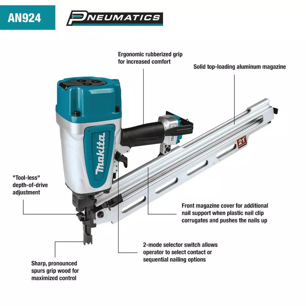 Nail Guns Makita 3-1/2 In. 21° Pneumatic Full Round Head Framing Nailer 4 Nail Guns Makita 3-1/2 In. 21° Pneumatic Full Round Head Framing Nailer - Image 2