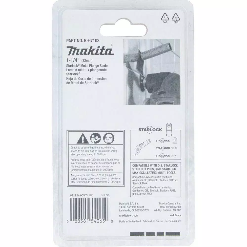 Oscillating Tool Attachments Makita 1-1/4 In. Starlock Metal Plunge Blade (BiM) 5 Oscillating Tool Attachments Makita 1-1/4 In. Starlock Metal Plunge Blade (BiM) - Image 3