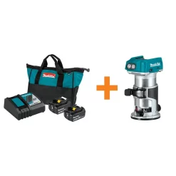 Power Tool Batteries Makita 18-Volt LXT 4.0 Ah Battery And Rapid Optimum Charger Starter Pack With Bonus 18-Volt LXT Brushless Compact Router
