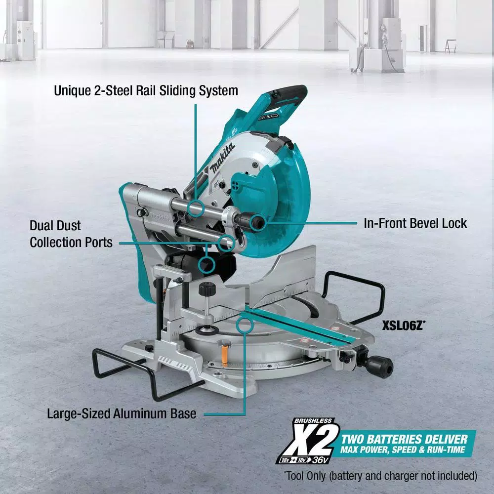 Power Tool Batteries Makita 18-Volt X2 LXT Brushless Cordless Rear Handle 7-1/4 In. Circular Saw W/Bonus Miter Saw, 2 Batteries 5.0 Ah 4 Power Tool Batteries Makita 18-Volt X2 LXT Brushless Cordless Rear Handle 7-1/4 In. Circular Saw W/Bonus Miter Saw, 2 Batteries 5.0 Ah - Image 2