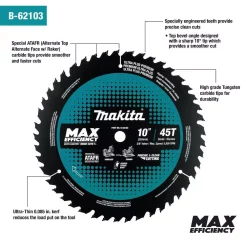 Saw Blades Makita 10 In. 45T Carbide-Tipped Max Efficiency Miter Saw Blade -Deals Power Tool Accessories Store makita table saw blades miter saw blades b 62103 e1 1000