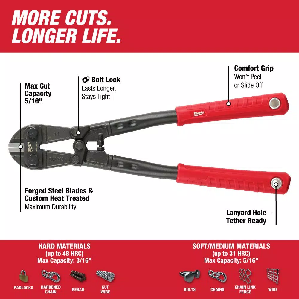 Cutting Tools Milwaukee 14 In. Bolt Cutter With 5/16 In. Max Cut Capacity 4 Cutting Tools Milwaukee 14 In. Bolt Cutter With 5/16 In. Max Cut Capacity - Image 2